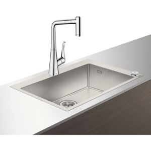 Set Hansgrohe Select Sink Combi C71-F660-03, chiuveta inox 760mm + baterie cu pipa rotativa si dus extractibil, crom