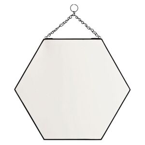 Oglinda hexagonala din metal negru cu lant 40x35 cm Hexagonal Madam Stoltz