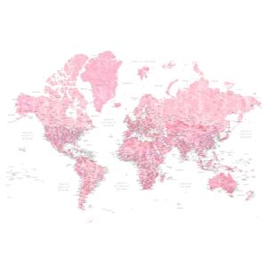 Ilustrare Detailed pink watercolor world map, Damla, Blursbyai
