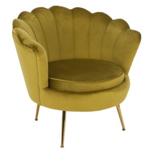 Fotoliu în stil Art-deco, catifea Velvet muştar/crom auriu, NOBLIN