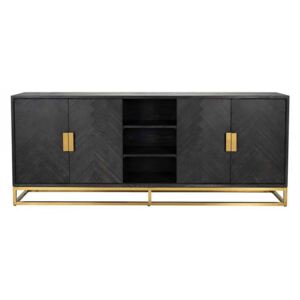 Bufet inferior negru/auriu din lemn si inox 225 cm Blackbone Sideboard Big Gold Richmond Interiors