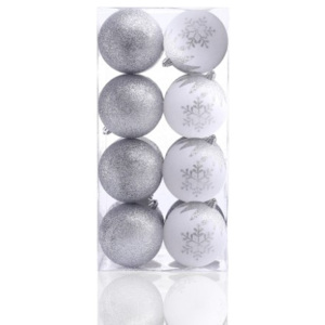 Set 16 globuri pentru brad, din plastic Meli White / Silver, Ø8 cm