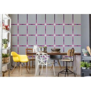 Fototapet - Modern Grey Square Pattern Purple Lights Vliesová tapeta - 254x184 cm