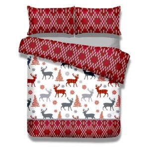 Lenjerie de pat din flanel AmeliaHome Winter Reindeer, 200 x 220 cm + 70 x 80 cm