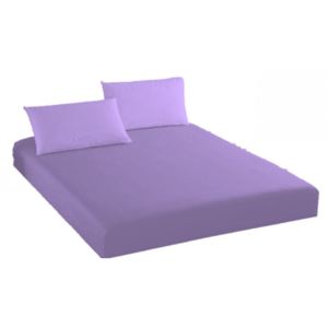Husa de pat cu elastic + 2 fete de perna Ralex Pucioasa, 160x200cm, 100% bumbac,mov