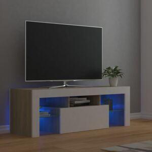 Comodă TV cu lumini LED, alb și stejar Sonoma, 120x35x40 cm