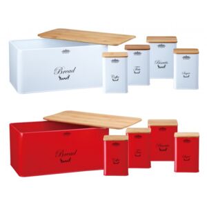 Set cutie paine Peterhof+4 cutii depozitare metal, capac lemn, 10 piese