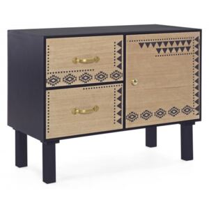 Cabinet din MDF si lemn de pin, cu 2 sertare si 1 usa Argun Negru, l70xA31xH50 cm
