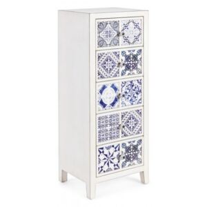 Cabinet din lemn de brad si MDF, cu 5 sertare Demetra Alb / Albastru, l43xA33xH108 cm