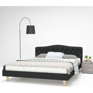 Cadru pat, bază șipci, material textil, 160x200 cm, gri închis
