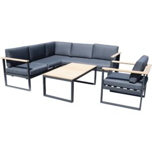 Set mobilier gradina aluminiu-lemn, 1 masa, 1 fotoliu, 2 canapele, antracit
