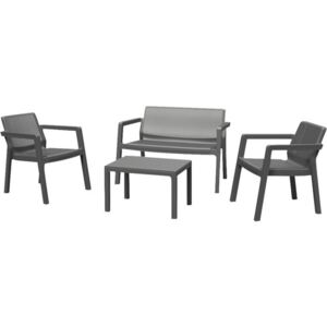 Set lounge Keter Emily, 1 masa, 1 banca, 2 fotolii, gri grafit