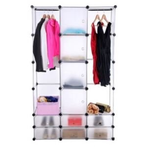 Dulap haine cu 10 compartimente de depozitare si doua bare pentru umerase, din plastic, 145cm x 110 x 36.5cm, Alb, FH-ALO1443-10 white, Vivo