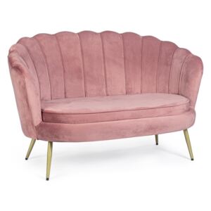 Canapea 2 locuri cu tapiterie din velur roz si picioare fier auriu Giliola