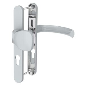 Maner usa exterior, Jowisz, cu sild si buton exterior, cu arc, material aluminiu, culoare argintiu, 85 x 32 mm