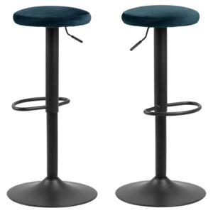 Set 2 scaune de bar tapitate cu stofa si picior metalic Finch Velvet Albastru inchis / Negru, Ø40xH82 cm