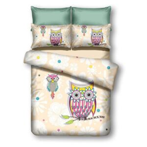 Lenjerie de pat din microfibră DecoKing Owls Summerstory, 135 x 200 cm