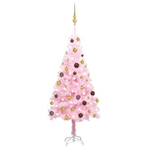Brad de Crăciun artificial cu LED-uri/globuri, roz 120 cm PVC