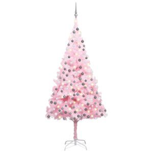Set pom Crăciun artificial LED-uri&globuri, roz, 240 cm, PVC