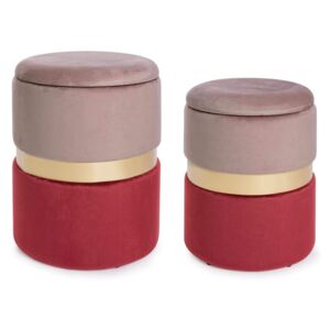 Set 2 pufi din catifea roz/rosu cu alama si capac Polina Pink-Red | PRIMERA COLLECTION
