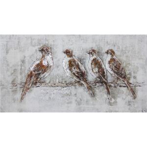 Tablou pictat manual 4 BIRDS, 70x140 cm