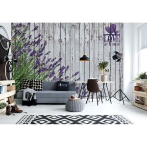 Fototapet - Lavender Rustic Wood Planks Love Vintage Design Vliesová tapeta - 254x184 cm
