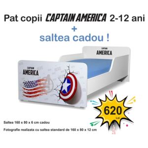 Pat copii Start Captain America 2-12 ani cu saltea cadou