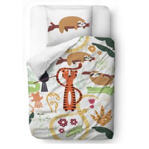 Lenjerie de pat din bumbac pentru copii Mr. Little Fox Rain Forest Animals, 100 x 130 cm