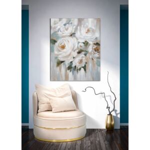 Tablou pictat manual Crem Flower, Lemn Canvas, Multicolor, 100x80x3.7 cm