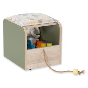 Taburet din pal, cu spatiu de depozitare pentru copii Montessori Verde / Natural, l29xA40xH34 cm