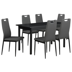 Masa de bucatarie/salon eleganta (140x60) cu 6 scaune imitatie de piele -gri