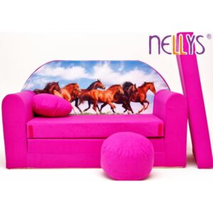 Canapea pentru copii convertibilă NELLYS 58R - Cai în roz