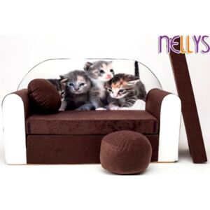 Canapea pentru copii convertibilă NELLYS 32R - Pisoi maro