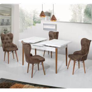 Set masa extensibila cu 4 scaune masa alb tapitate maro Valentina Homs 170 x 80 cm