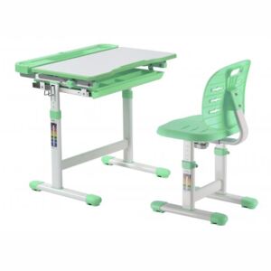 Set birou și scaun copii ergonomic reglabil în înălțime și spătar reglabil în adâncime ErgoK Poppy Verde- Lampă LED LMP306 și suport carte inclus