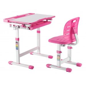 Set birou și scaun copii ergonomic reglabil în înălțime și spătar reglabil în adâncime ErgoK Poppy Roz- Lampa LED LMP306 și suport carte inclus