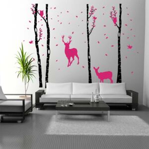 GLIX Birch grove - autocolant de perete Negru și roz 330x230 cm