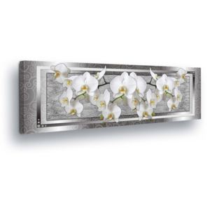 Tablou - White Flower Decoration in Silver Background 45x145 cm