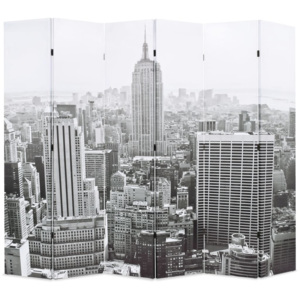 Paravan cameră pliabil, 228 x 180 cm, New York pe zi, alb/negru
