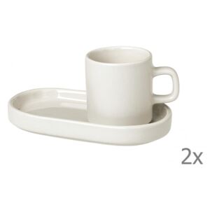 Set 2 cești cu farfurioară pentru espresso din ceramică Blomus Pilar, 50 ml, alb