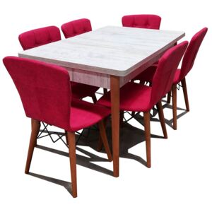 Set masa extensibila cu 6 scaune tapitate Homs cristal alb-rosu170 x 80 cm