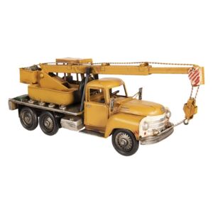 Macheta Camion Retro cu macara din metal galben 41 cm x 12 cm x 16 h