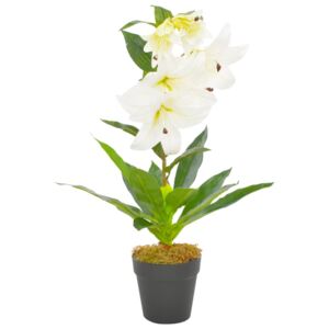 Plantă artificială crin cu ghiveci, alb, 65 cm