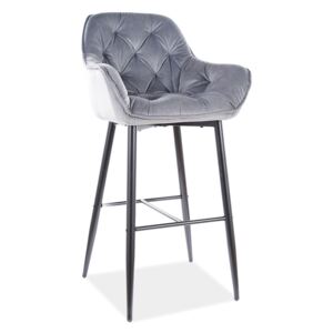 Scaun de bar tapitat cu stofa si picioare metalice Cherry H-1 Velvet Gri / Negru, l56xA40xH105 cm