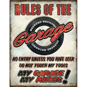 Placă metalică Rules of the Garage, ( x cm)