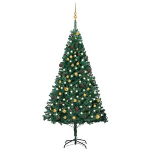 Set pom Crăciun artificial cu LED-uri&globuri verde 210 cm PVC