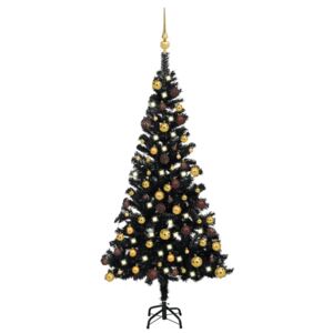 Brad de Crăciun artificial cu LED-uri/globuri negru 120 cm PVC
