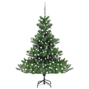 Pom Crăciun artificial brad Nordmann LED&globuri verde 210 cm