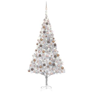 Brad de Crăciun artificial LED-uri&globuri argintiu 210 cm PET