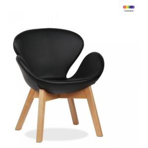 Scaun lounge negru din lemn de stejar si piele ecologica Andorra Leather Black Malo Design